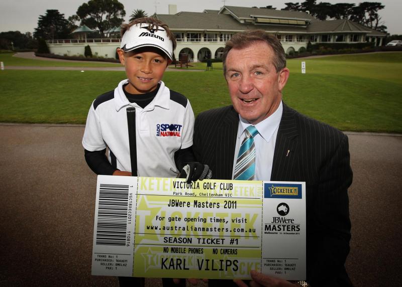 Karl with Minister Hugh Delahunty and his #1 Ticket for the JB Were Masters